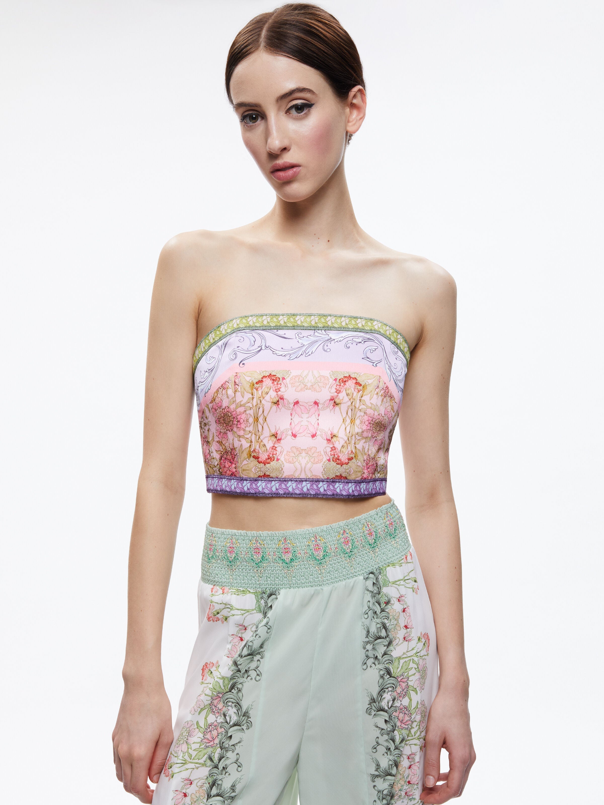 CERESI SMOCKED BACK BANDEAU TOP-FLORAL FEST-ALICE + OLIVIA