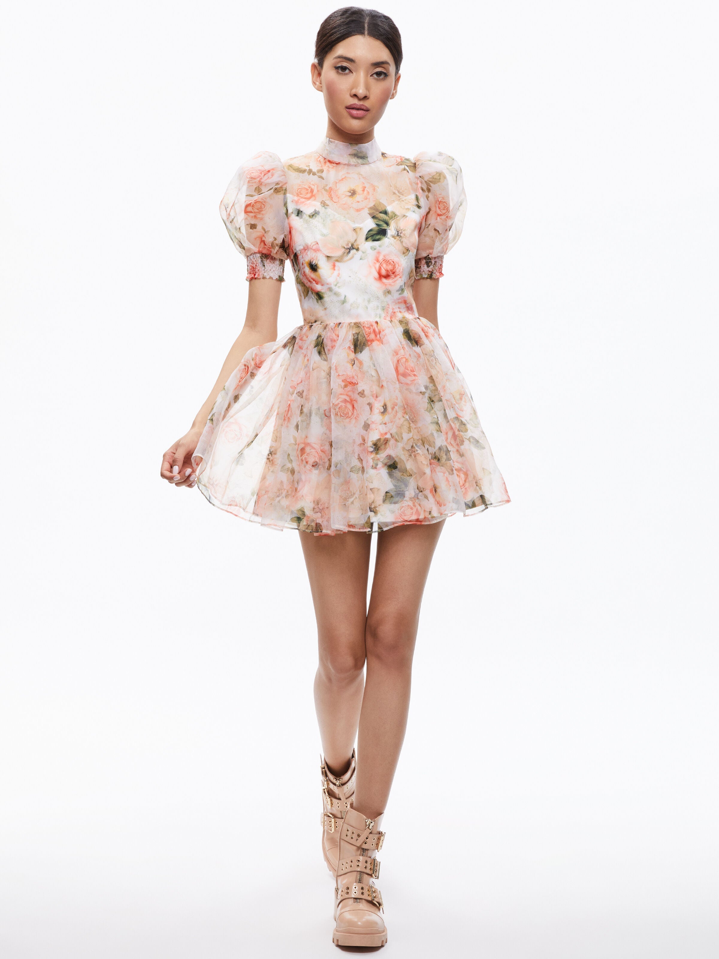 VERNITA PUFF SLEEVE SWEETHEART NECKLINE MINI DRESS