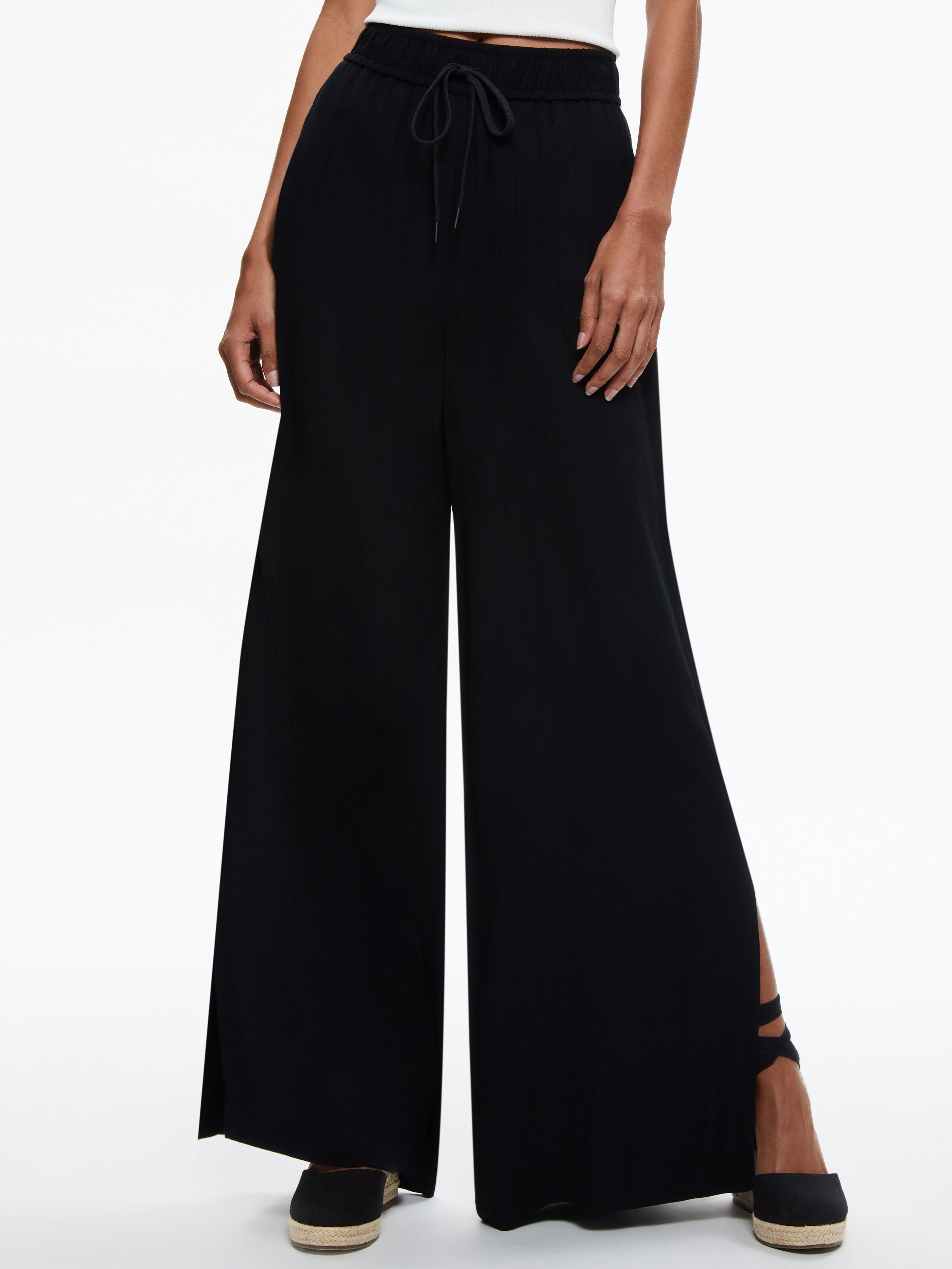 SAVETTA HIGH WAISTED WIDE LEG SIDE SLIT PANT-Black-ALICE + OLIVIA