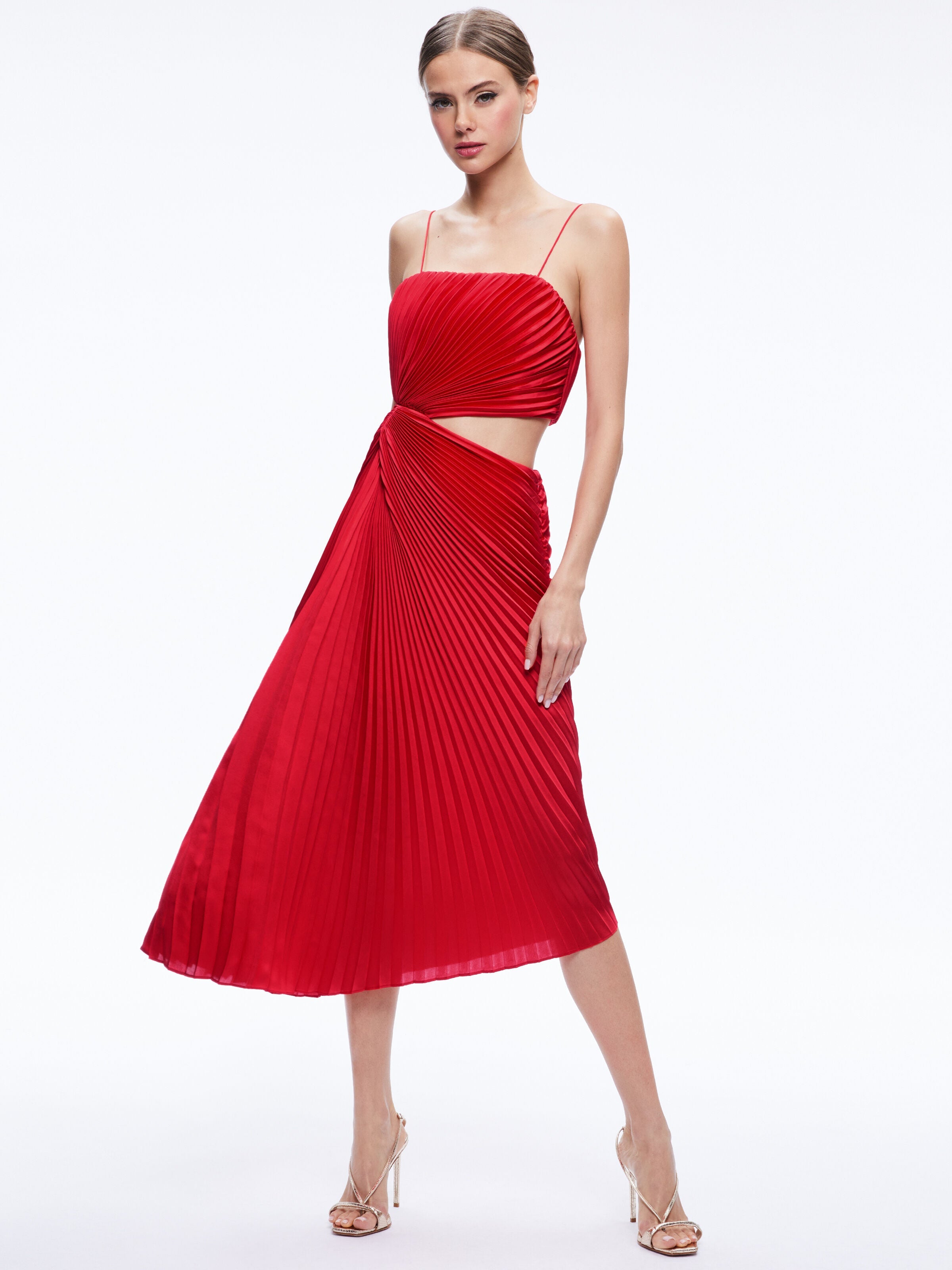 FAYETH CUT OUT ASYMMETRICAL HEM MIDI DRESS-ALICE + OLIVIA