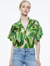 JULIUS MANDARIN COLLAR FLUTTER SLEEVE TOP-SUN PALM OFF WHITE-ALICE + OLIVIA
