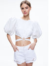 COLETTE TIE PUFF SLEEVE CROP TOP-ALICE + OLIVIA