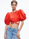 COLETTE TIE PUFF SLEEVE CROP TOP-ALICE + OLIVIA