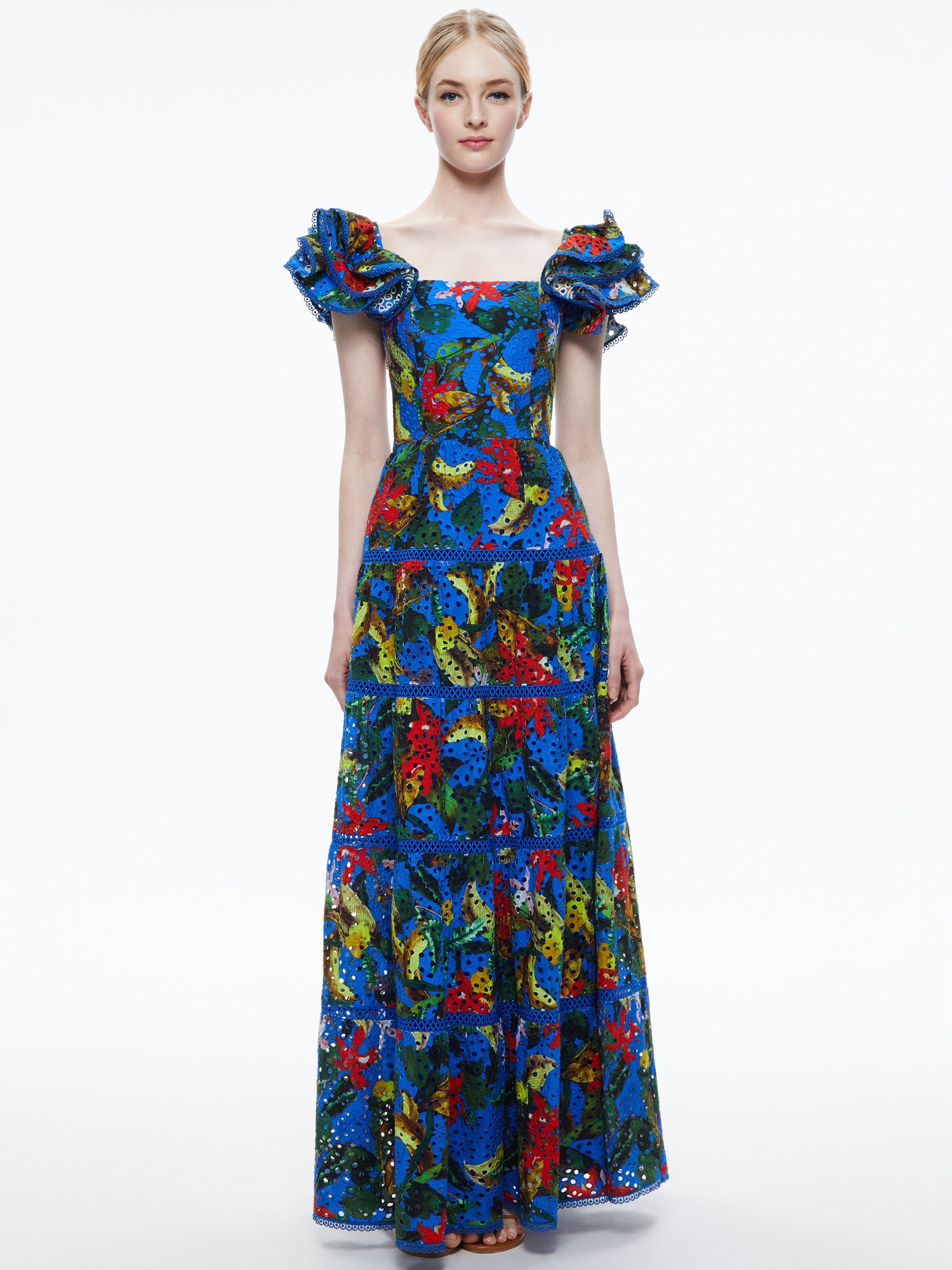 TAWNY EYELET SQUARE NECK MAXI DRESS-ALICE + OLIVIA