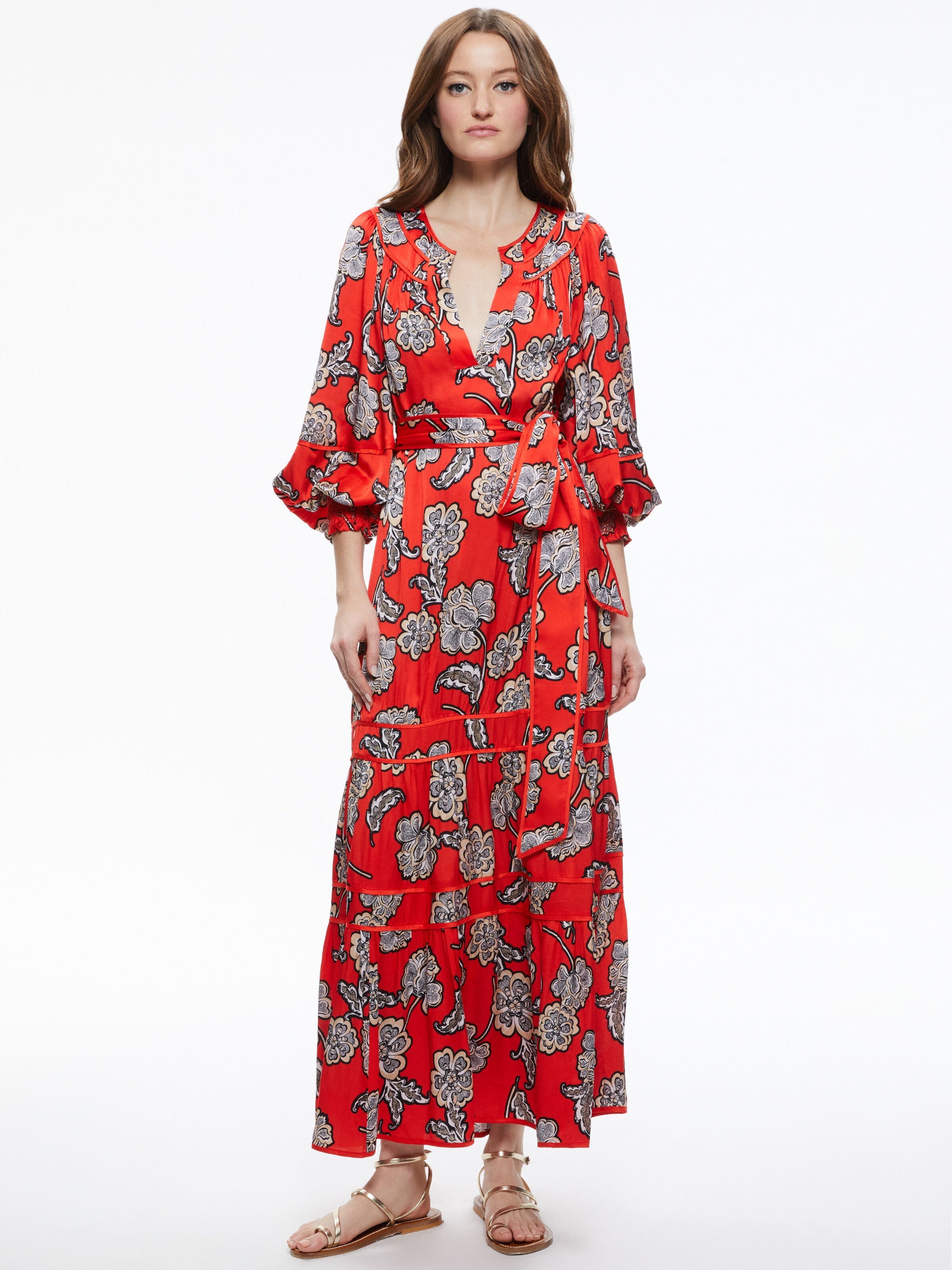 LYLA BLOUSON SLEEVE TUNIC MIDI DRESS
