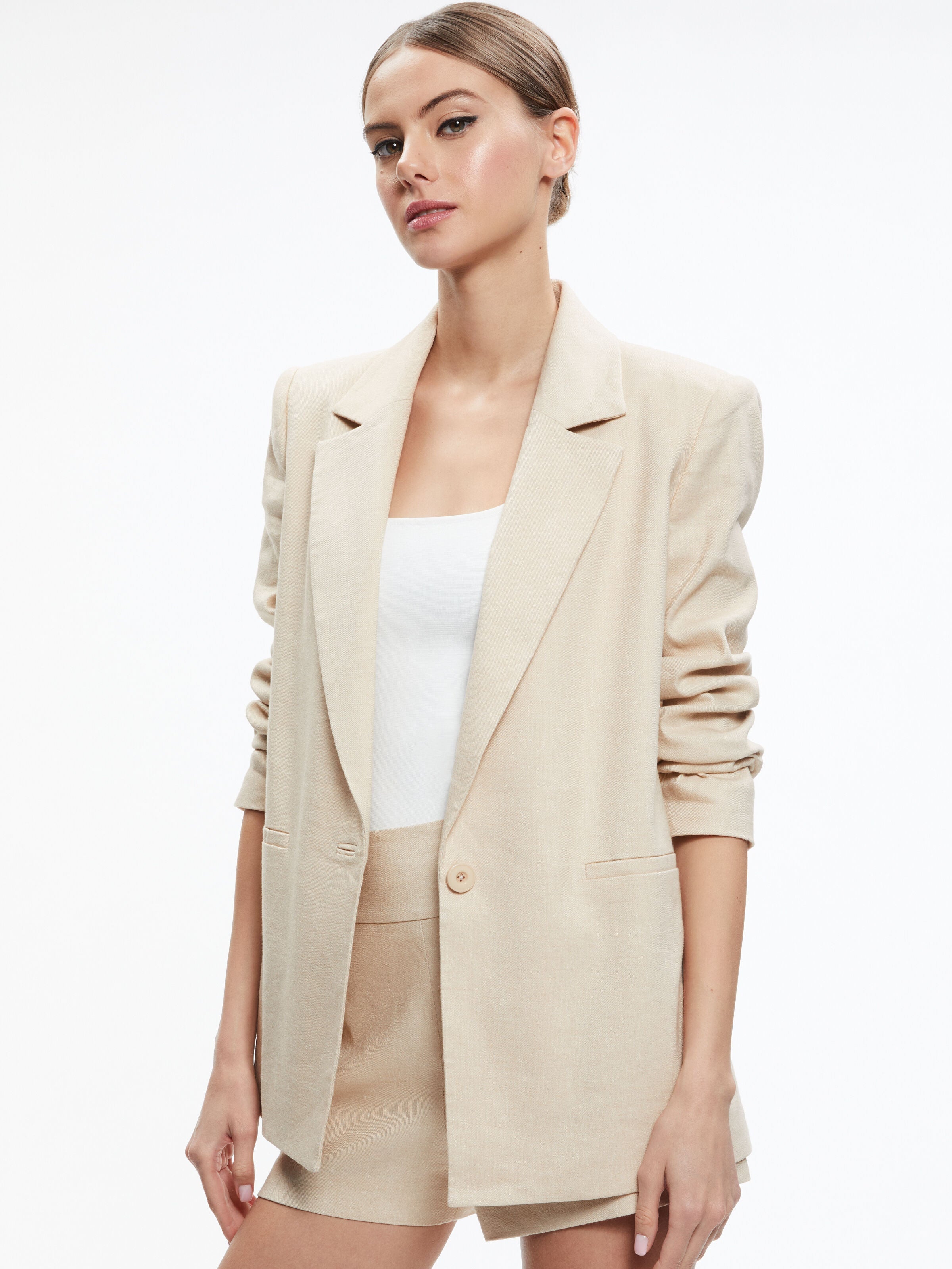 DENNY LINEN NOTCH COLLAR BOYFRIEND BLAZER-ALICE + OLIVIA
