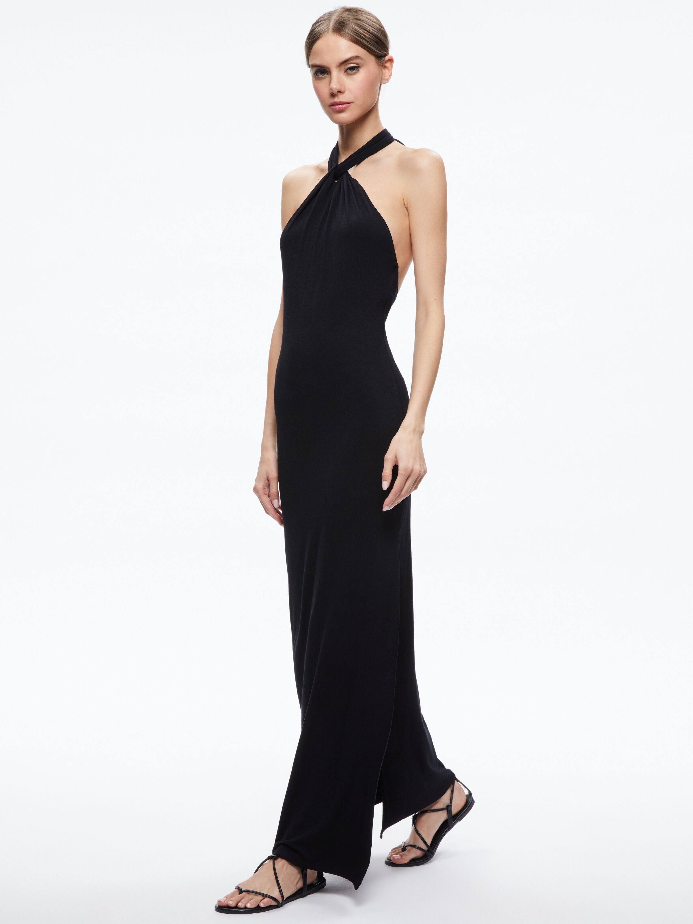 AMAYA HALTER NECK HIGH SLIT DRESS-ALICE + OLIVIA