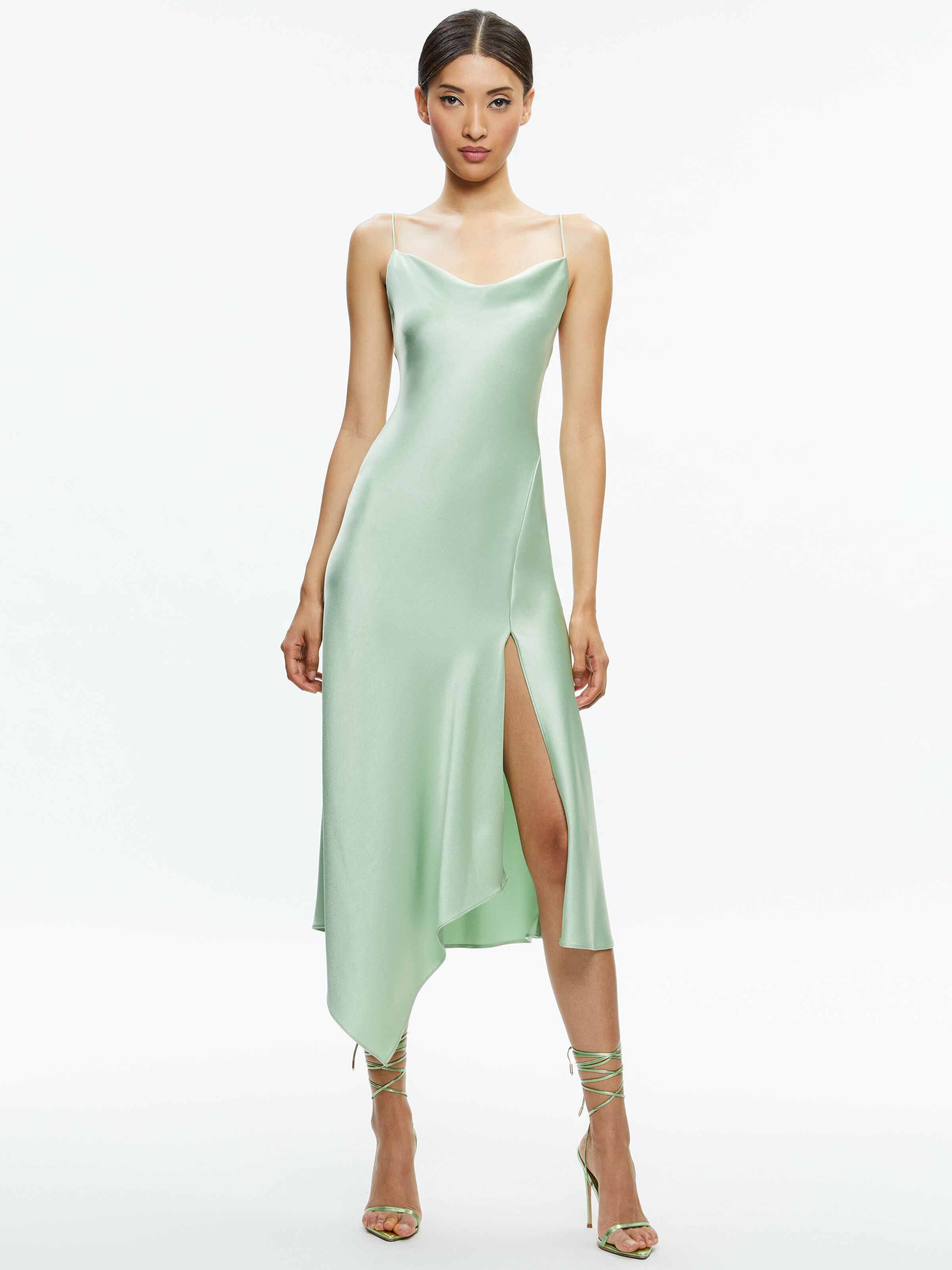 HARMONY DRAPEY ASYMMETRICAL MIDI DRESS-GREEN TEA-ALICE + OLIVIA