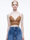 CARLI EMBROIDERED TIE NECK BRA TOP-CAMEL/GOLD-ALICE + OLIVIA