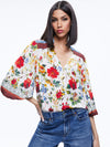 SERENA BUTTON FRONT BLOUSON SLEEVE TOP-ALICE + OLIVIA