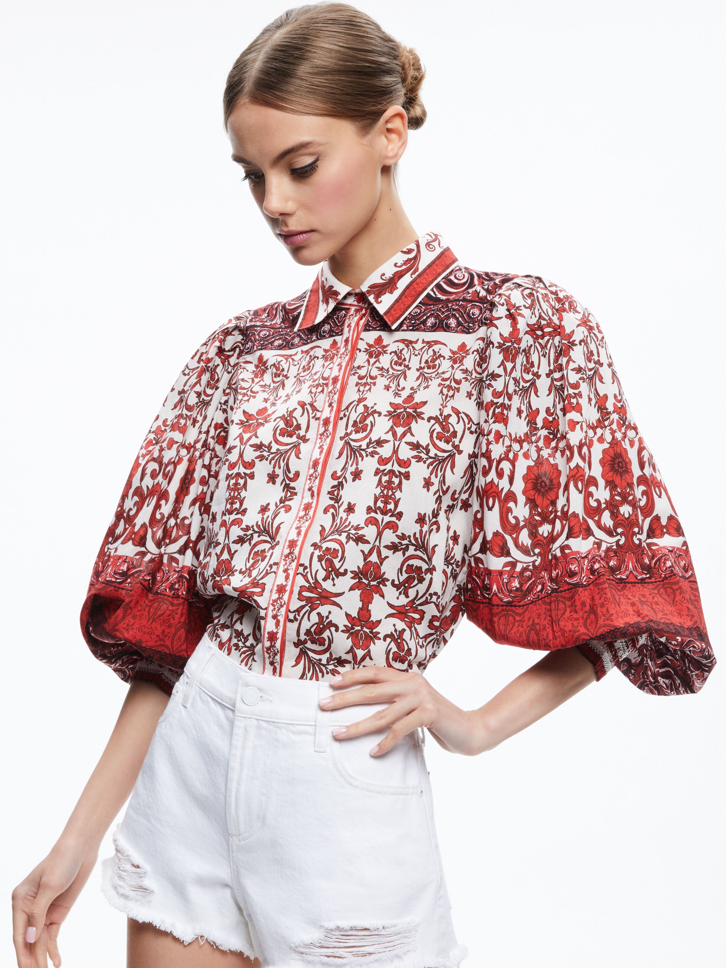 TIFFIE COLLARED PUFF SLEEVE BLOUSE-FATAL ATTRACTION OFF WHITE-ALICE + OLIVIA