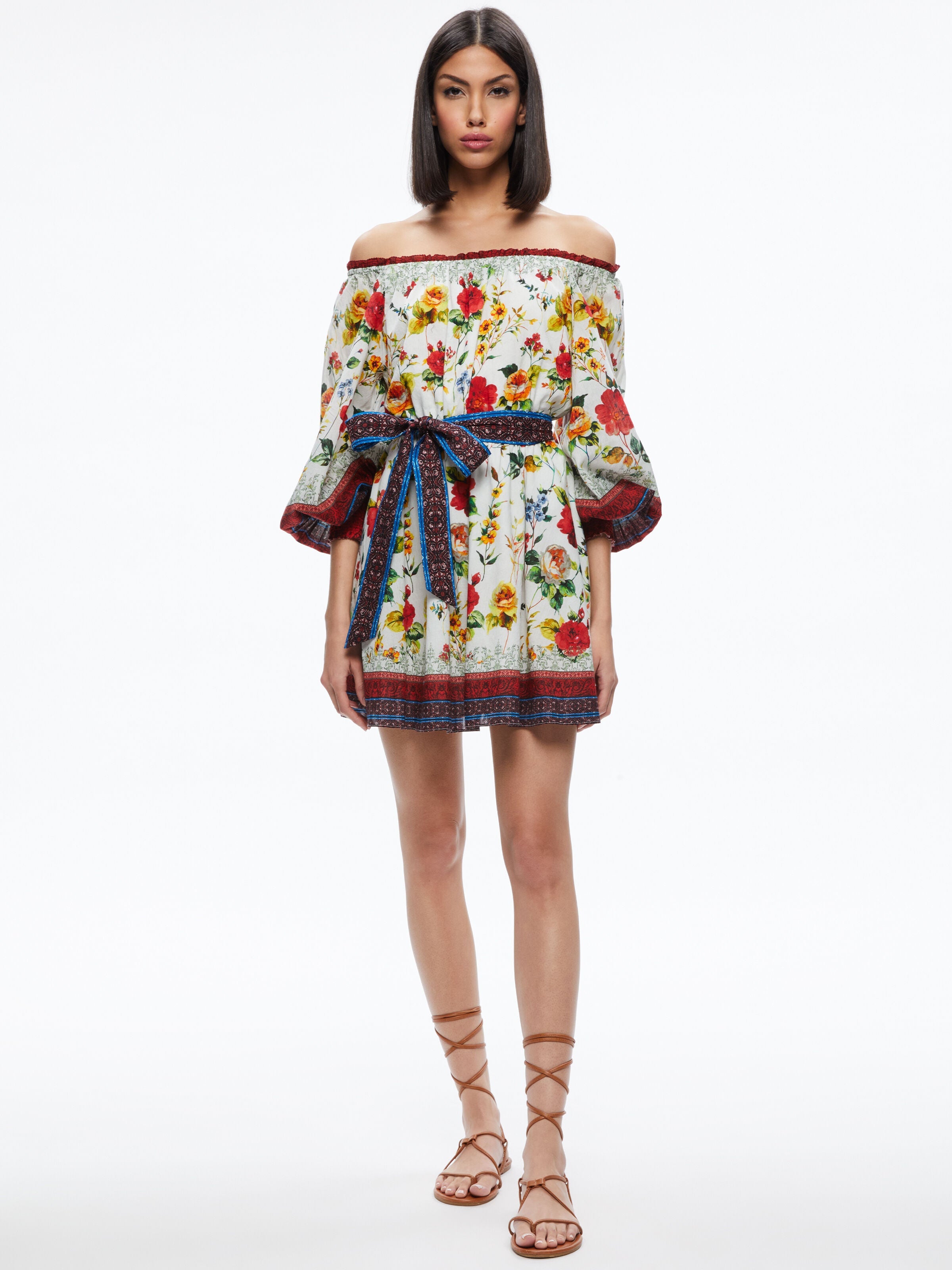MARY OFF SHOULDER TIE BELT DRESS-DEW FLORAL-ALICE + OLIVIA