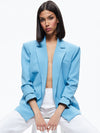 SHAN STRONG SHOULDER RUCHED SLEEVE BLAZER-OXFORD BLUE-ALICE + OLIVIA