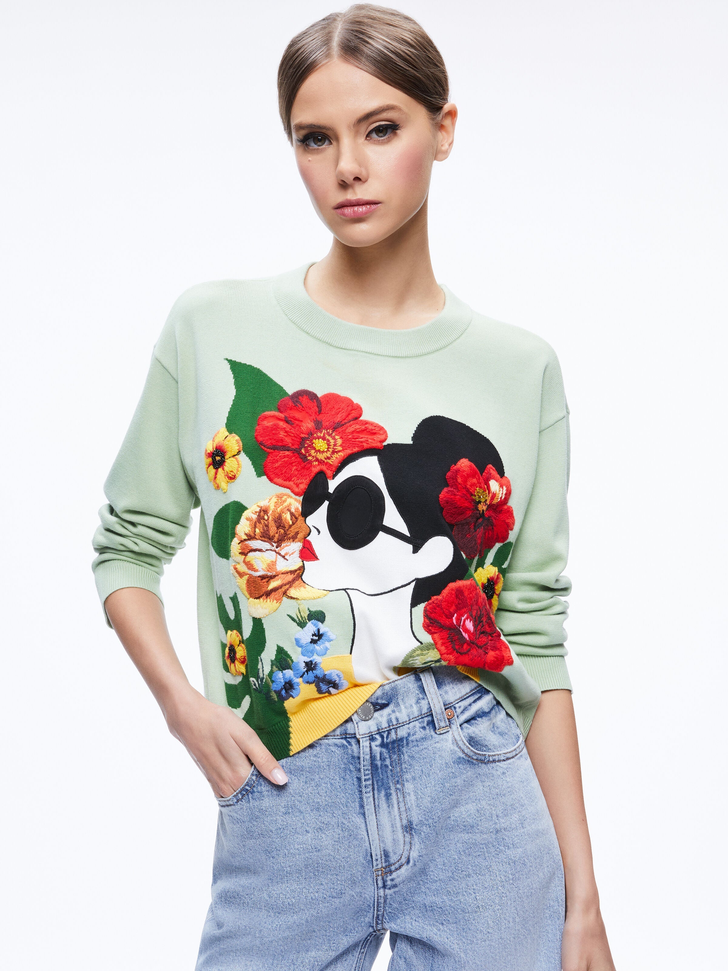 GLEESON STACE FACE PULLOVER-GREEN TEA/MULTI-ALICE + OLIVIA