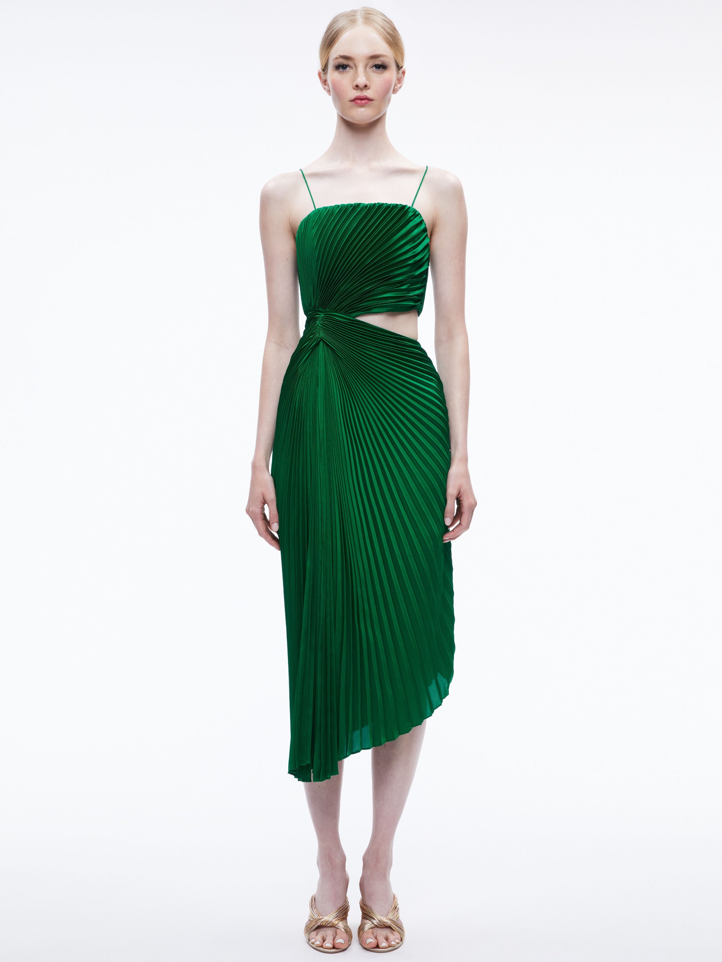 FAYETH CUT OUT ASYMMETRICAL HEM MIDI DRESS-ALICE + OLIVIA