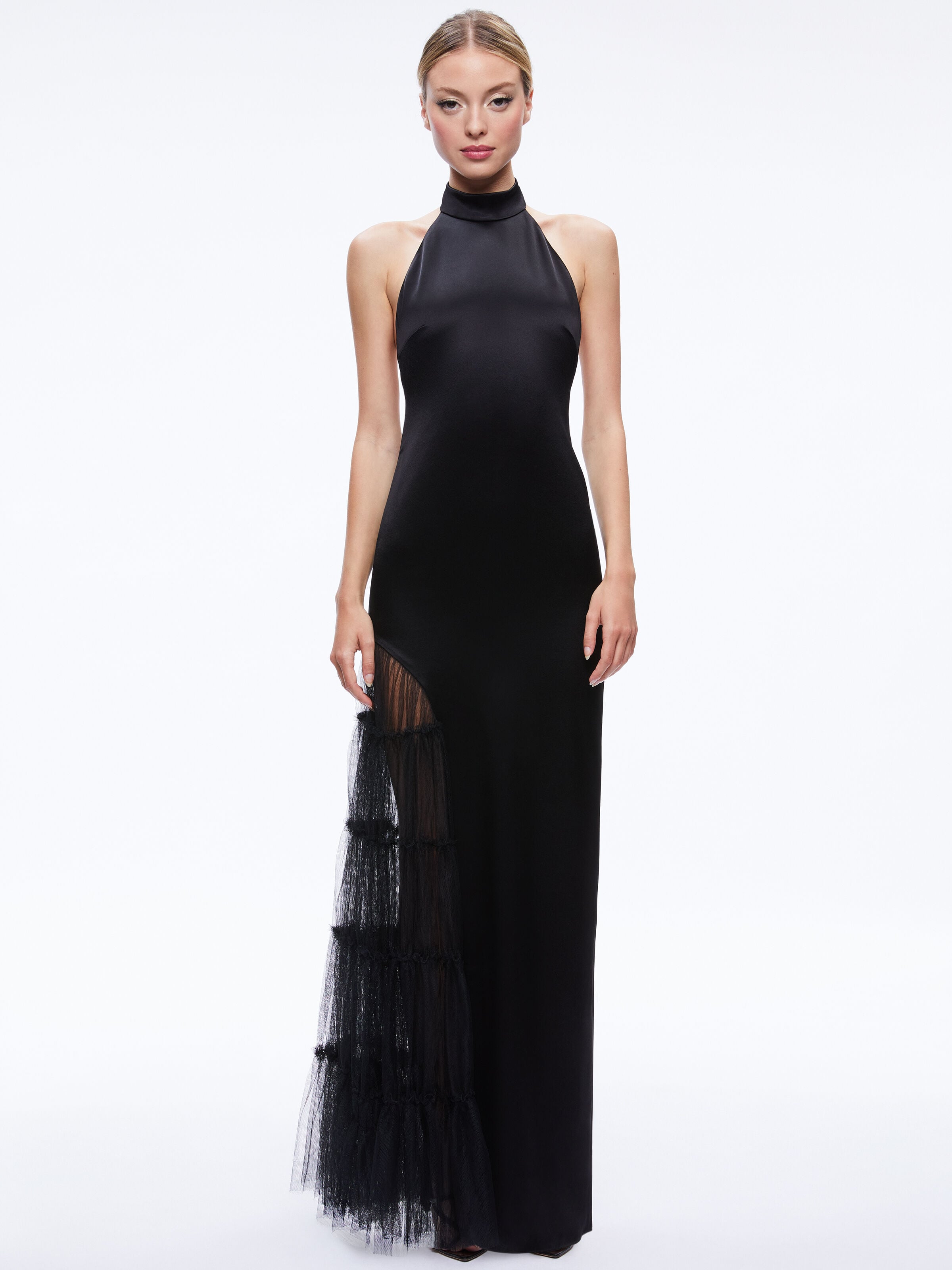 RYN SLIT TULLE PANEL MAXI DRESS-Black-ALICE + OLIVIA