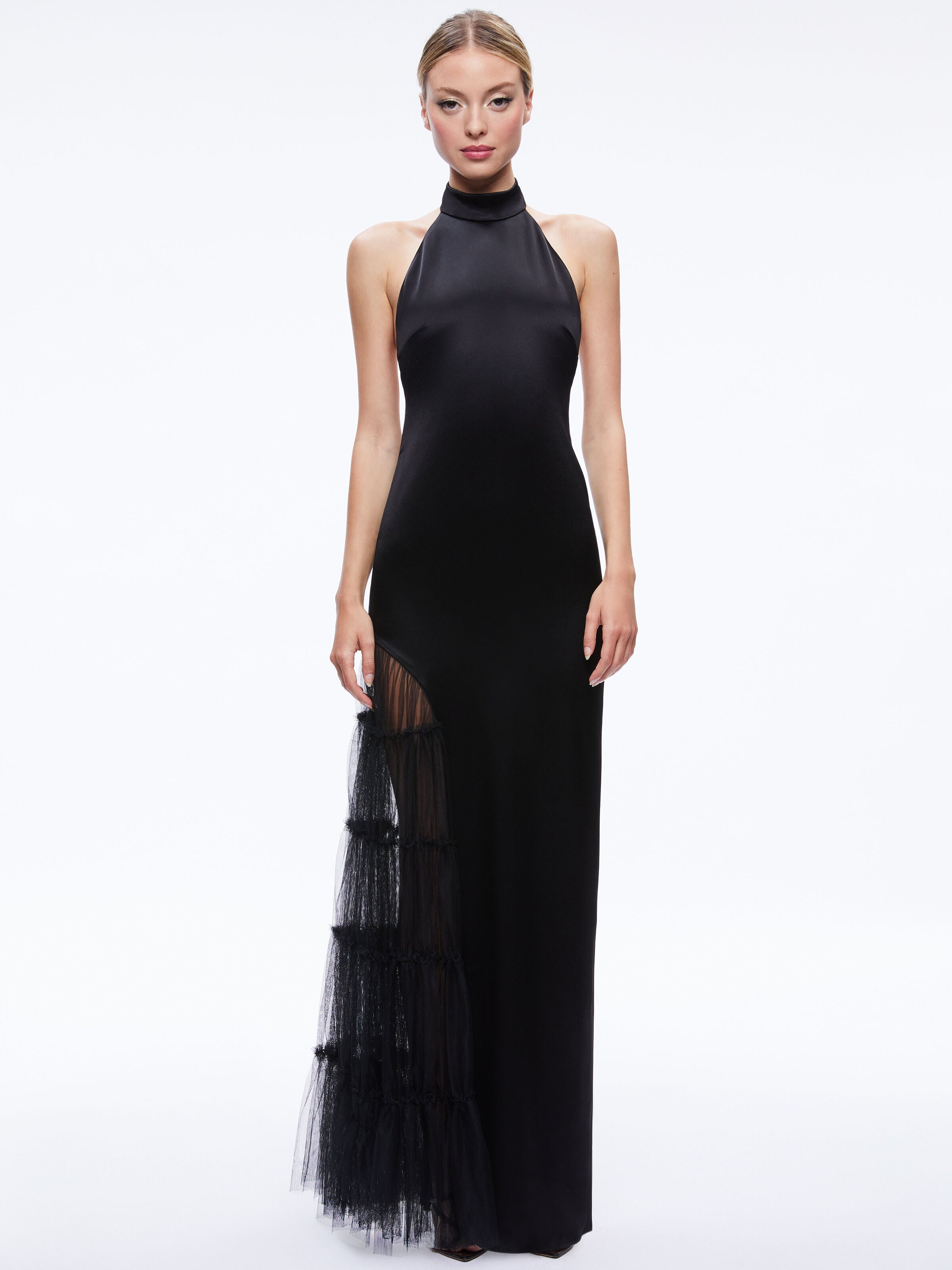 RYN SLIT TULLE PANEL MAXI DRESS-Black-ALICE + OLIVIA