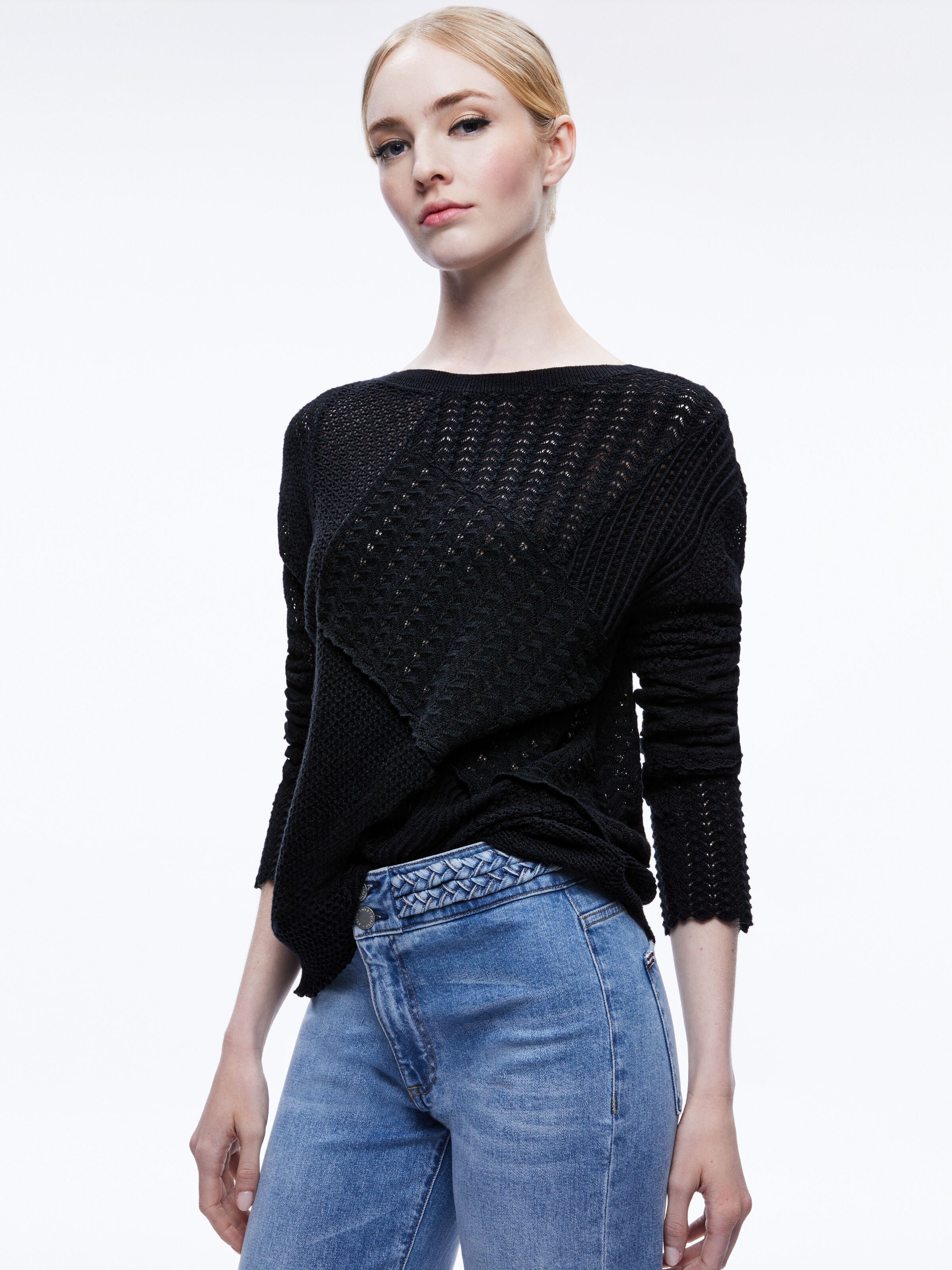 KRAVIT PATCHWORK SWEATER-Black-ALICE + OLIVIA