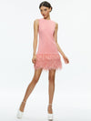 COLEY FEATHER TRIM DRESS-CHAMPAGNE-ALICE + OLIVIA