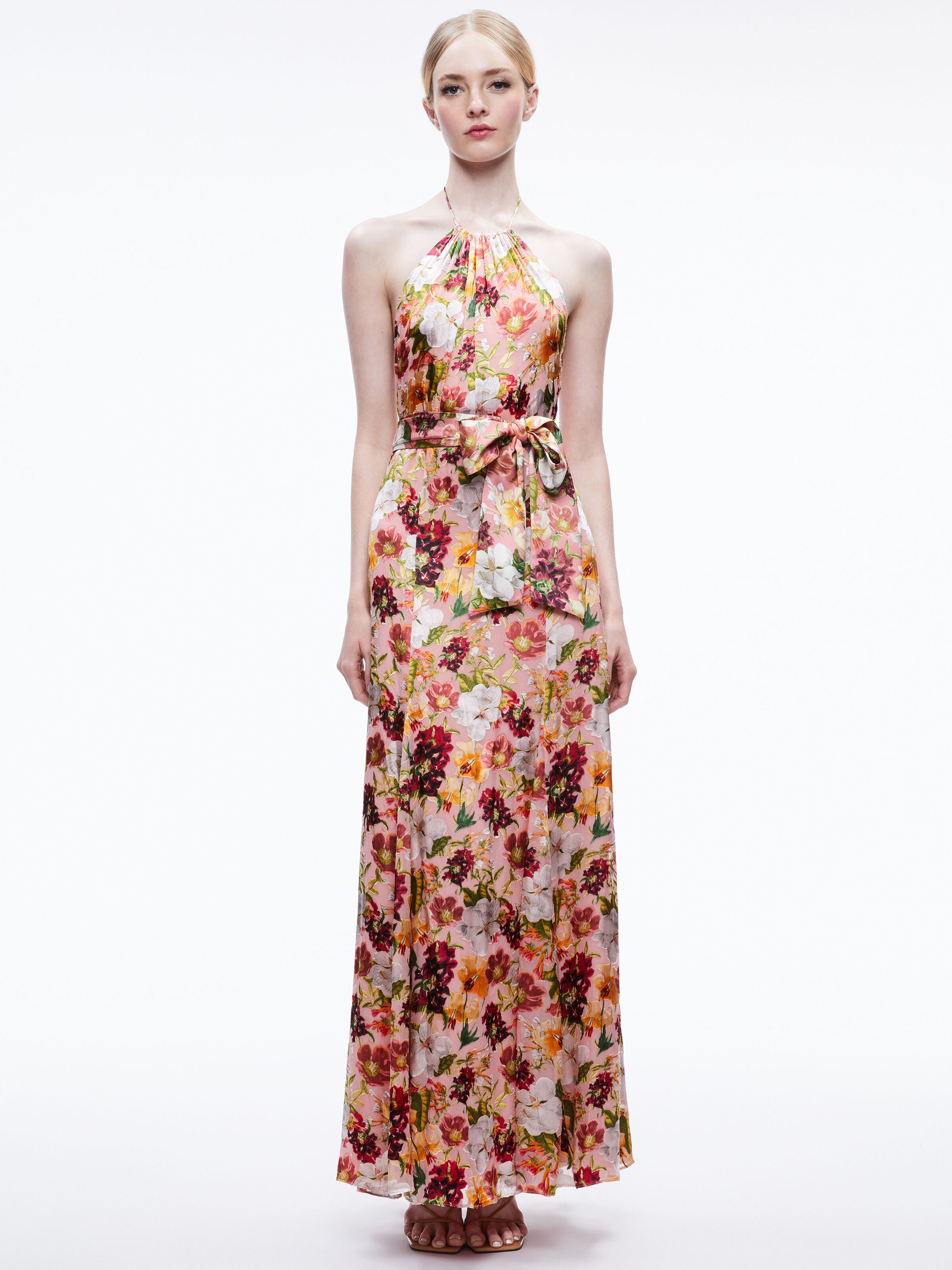 DITA TIE NECK HALTER DRESS-JUNIPER FLORAL ROSE-ALICE + OLIVIA
