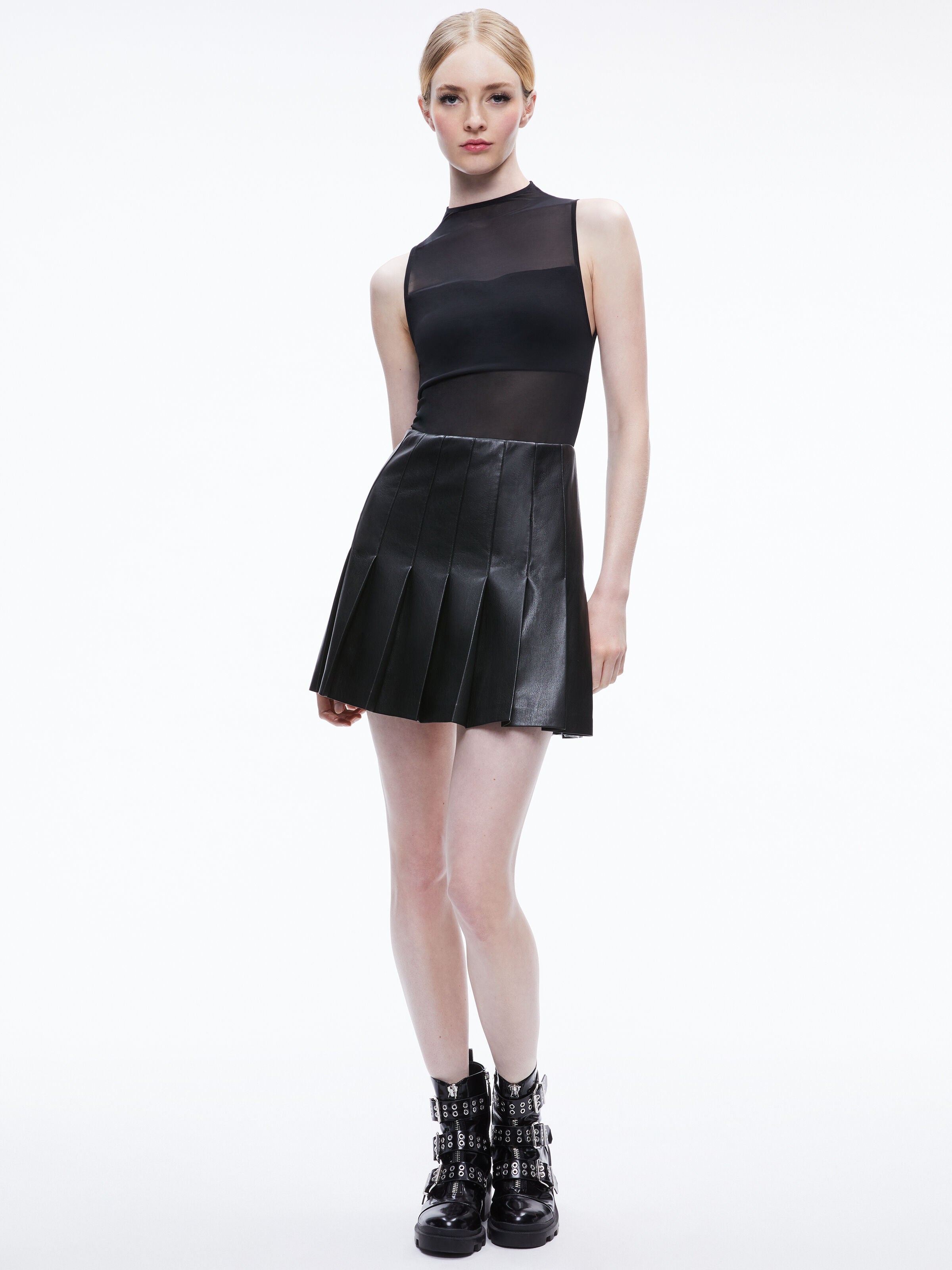 CHARA VEGAN MINI DRESS-Black-ALICE + OLIVIA