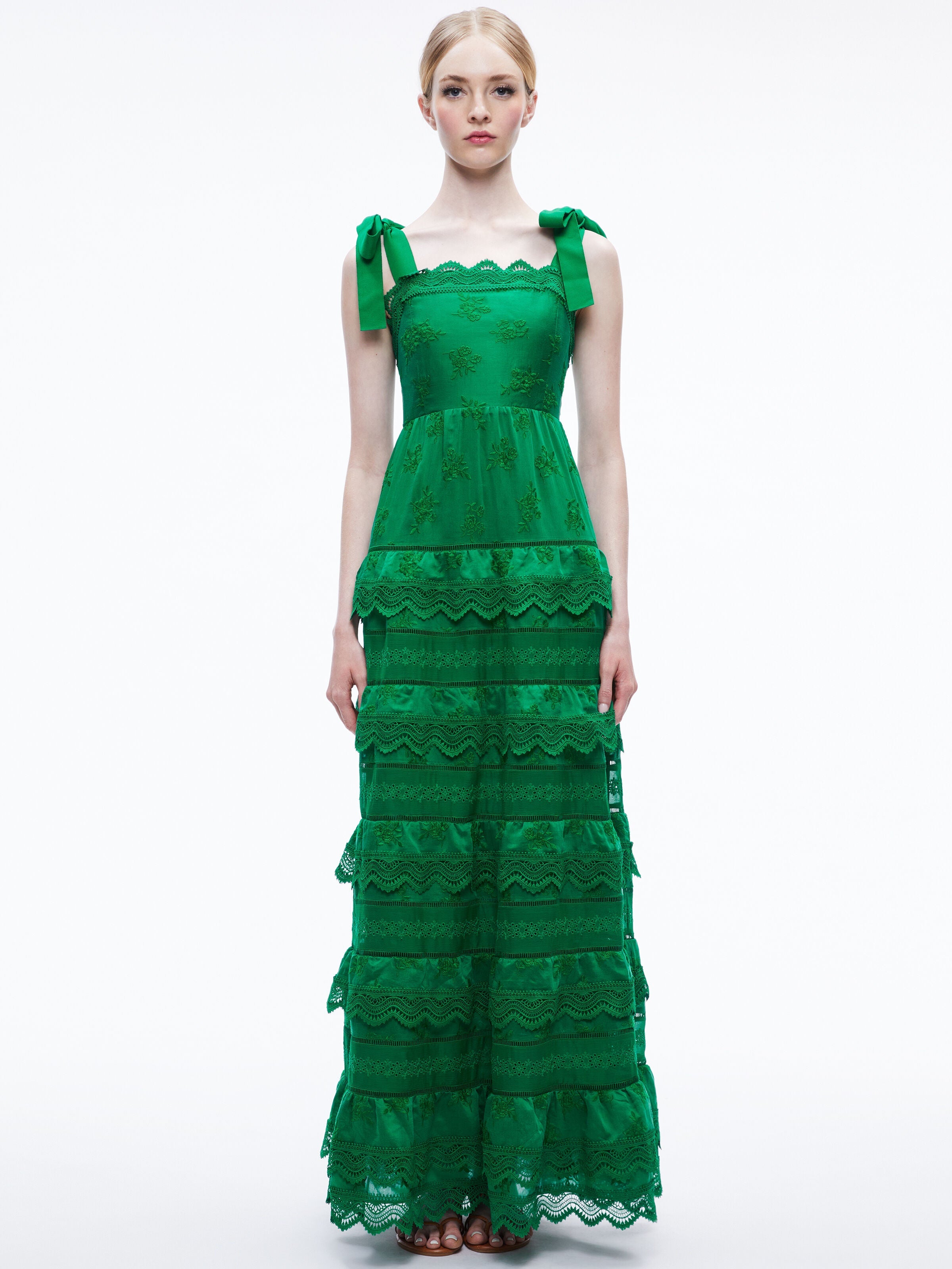 VEGA EYELET TIERED MAXI DRESS-EMERALD-ALICE + OLIVIA