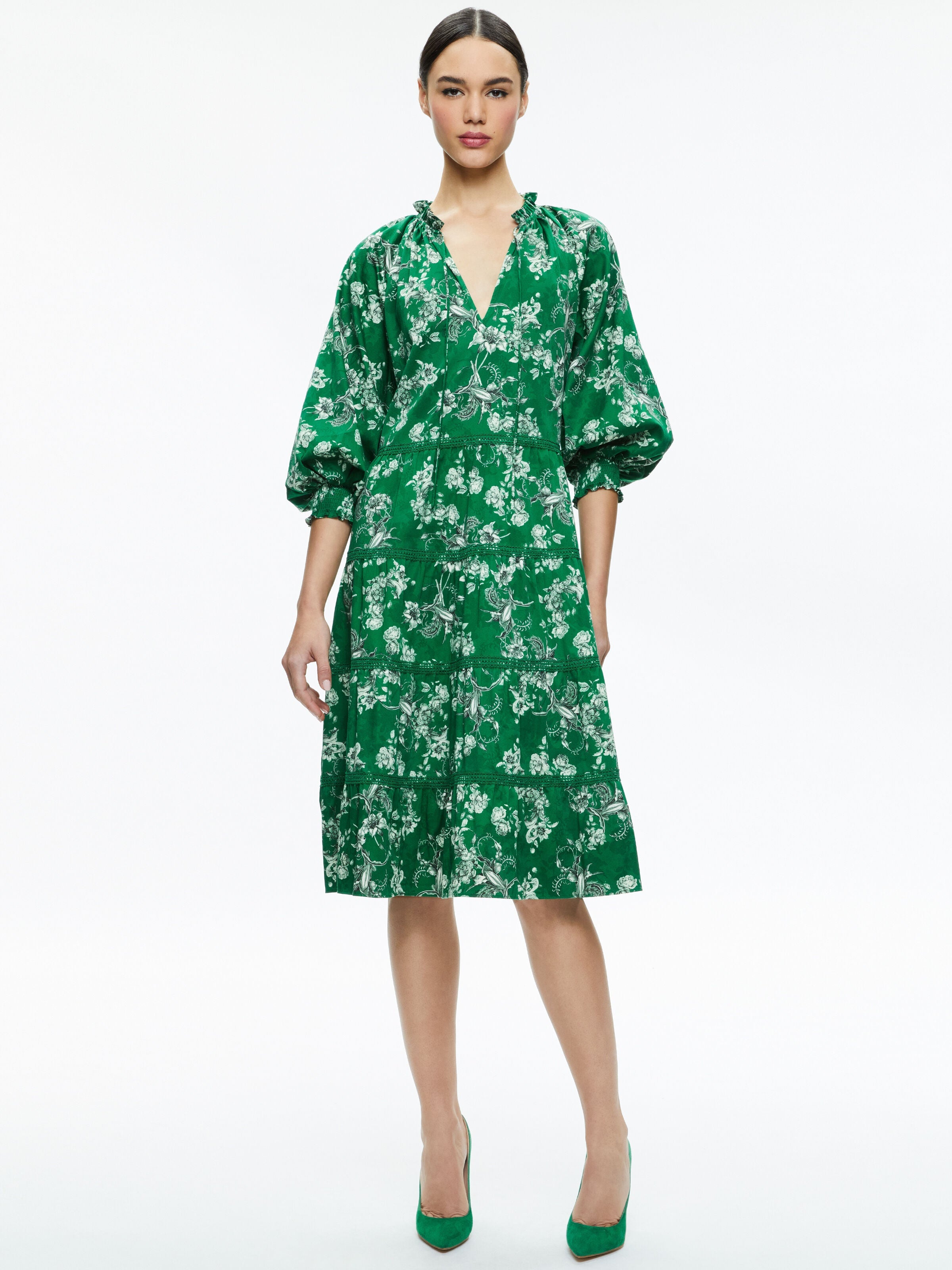LAYLA TIERED RUFFLE MIDI DRESS-CENTRAL PARK-ALICE + OLIVIA