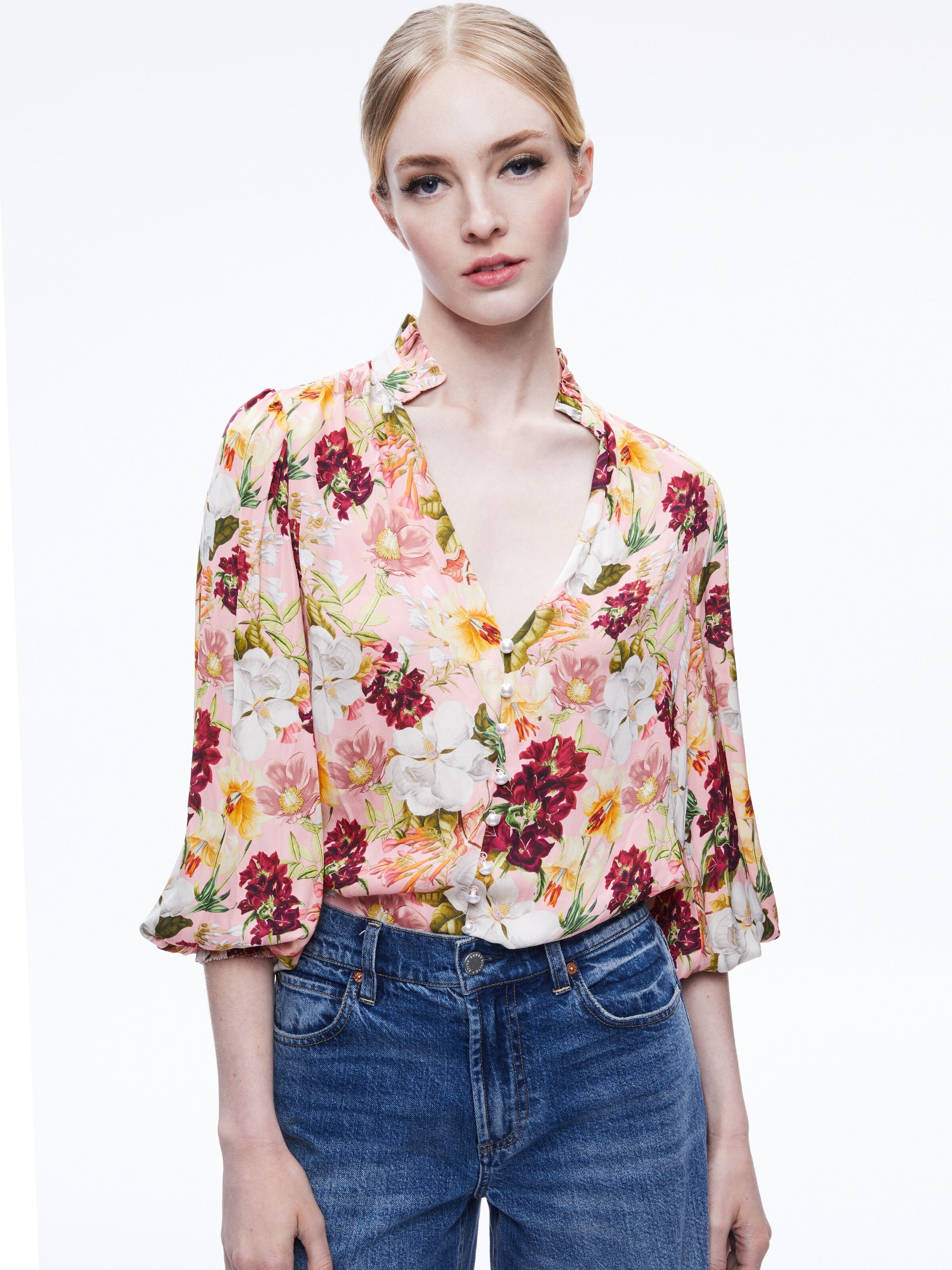 REILLY MANDARIN COLLAR BLOUSE-ALICE + OLIVIA