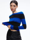 LUNA CREWNECK SWEATER-SAPPHIRE/BLACK STRIPE-ALICE + OLIVIA
