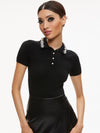 MEDA PEARL COLLARED KNIT POLO-Black-ALICE + OLIVIA