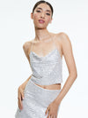 GRAZI EMBELLISHED TIE BACK CROP TOP-OFF WHITE/SILVER-ALICE + OLIVIA