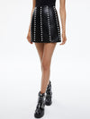 LECIA EMBELLISHED VEGAN LEATHER MINI SKIRT-Black-ALICE + OLIVIA