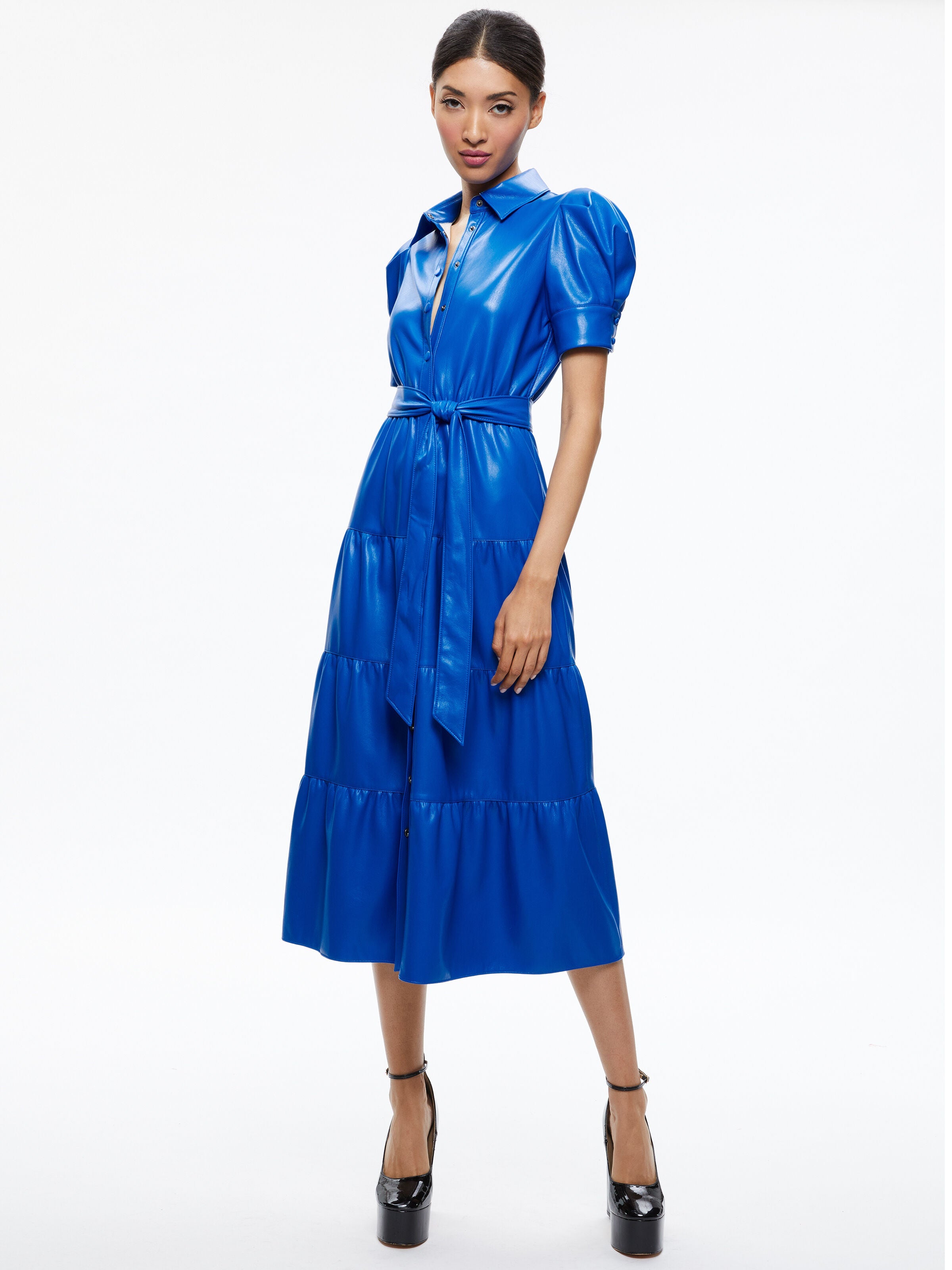 MIRANDA VEGAN LEATHER TIERED DRESS