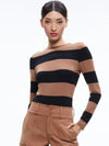 DELAINA LONG SLEEVE TOP-CAMEL/BLACK STRIPE-ALICE + OLIVIA