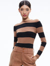 DELAINA LONG SLEEVE TOP-CAMEL/BLACK STRIPE-ALICE + OLIVIA