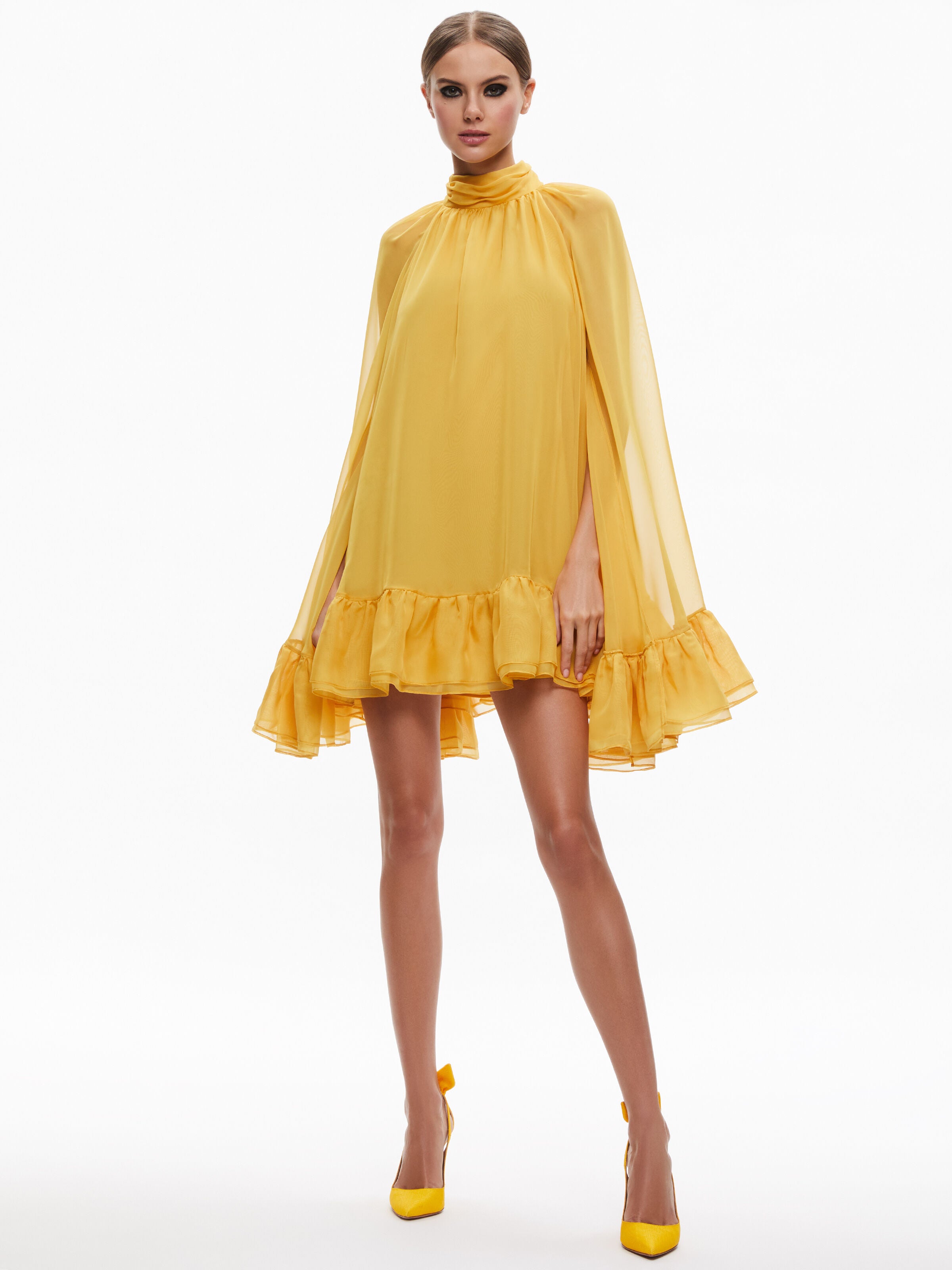 ERNA MOCK NECK CAPE SLEEVE MINI DRESS-ALICE + OLIVIA