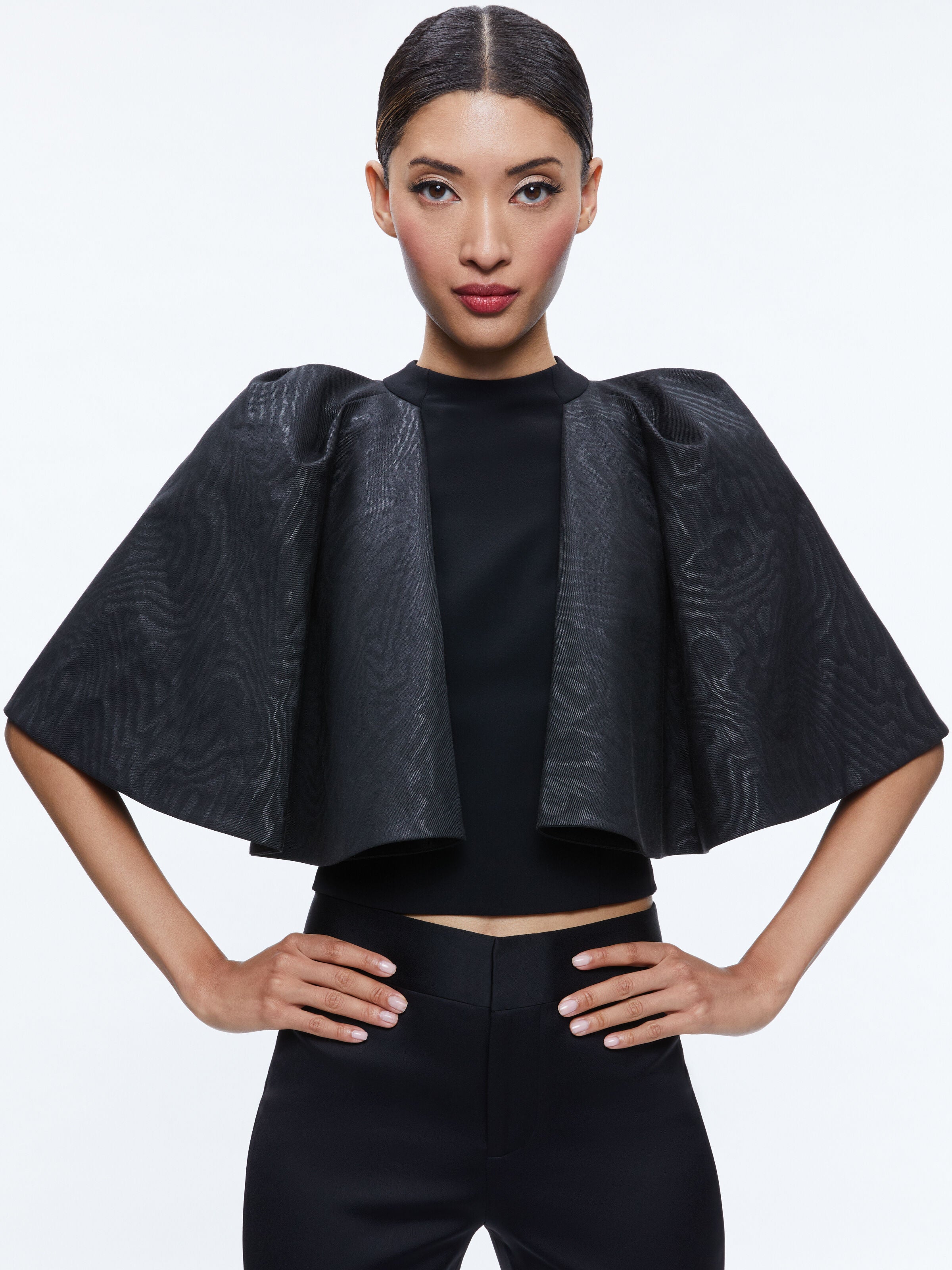 SERGIA CAPE SLEEVE TOP-Black-ALICE + OLIVIA