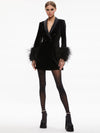 LATOYA FEATHER CUFF BLAZER MINI DRESS-BLACK/BLACK-ALICE + OLIVIA