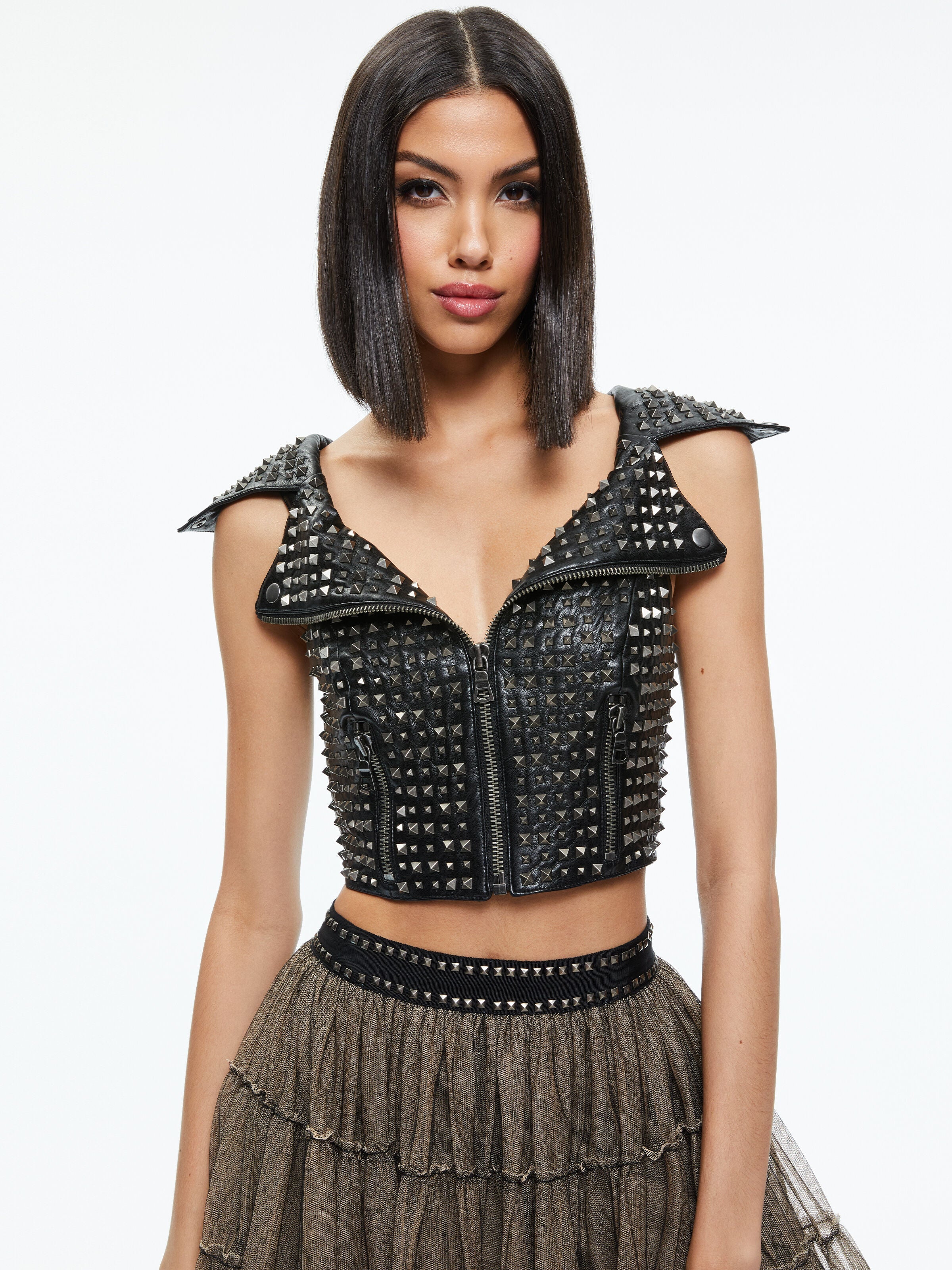 DIGNA STUDDED MOTO TOP-ALICE + OLIVIA