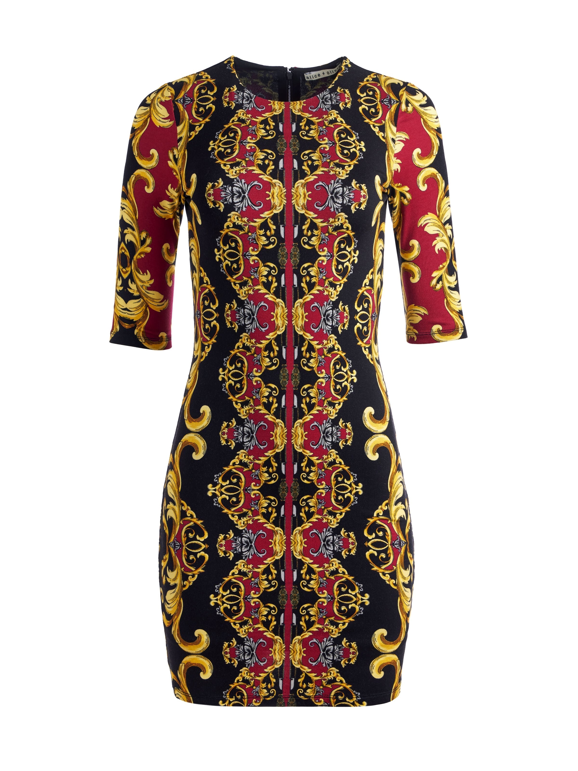 DELORA FITTED CREW NECK DRESS-REGAL ROMANCE BORDEAUX-ALICE + OLIVIA