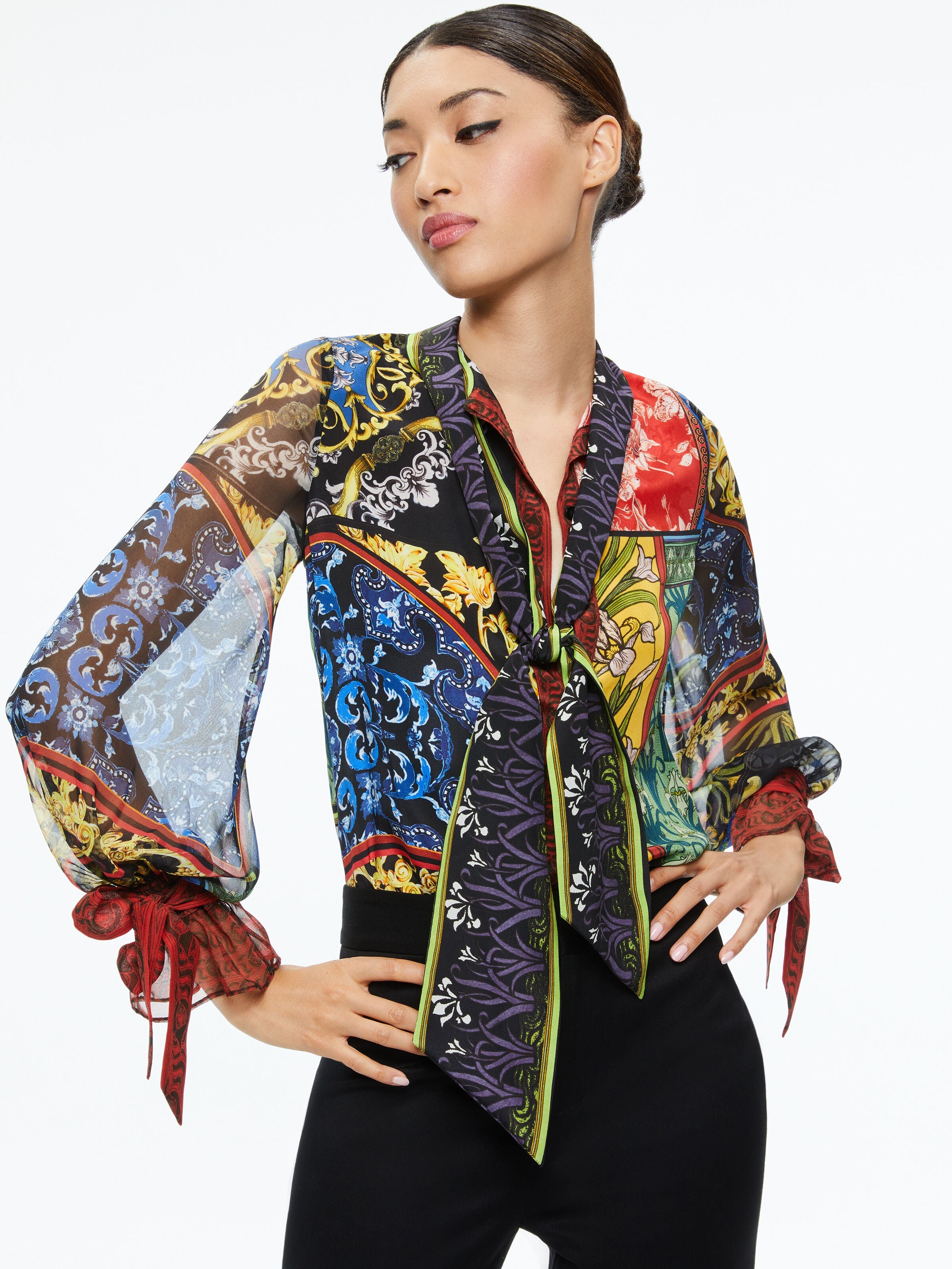 LLOYD TIE NECK BLOUSE-ALICE + OLIVIA