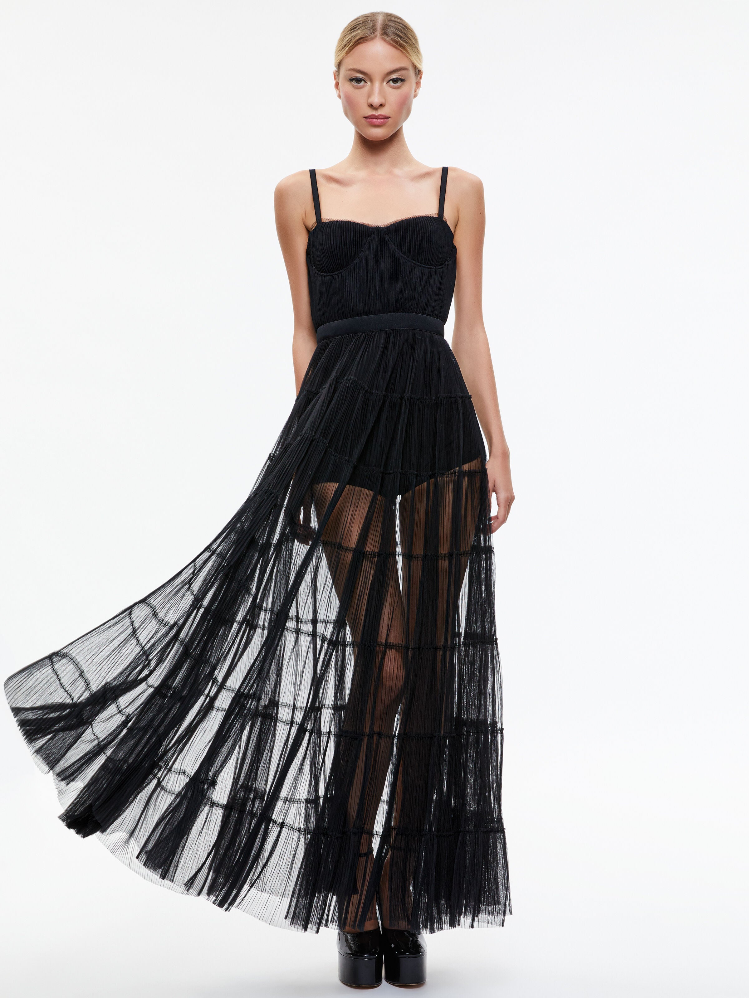 DEENA PLEATED MAXI DRESS WITH HOT PANT-Black-ALICE + OLIVIA