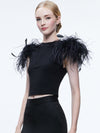 TAMICA FEATHER DETAIL TOP-Black-ALICE + OLIVIA