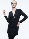 LUCIEN CURVED V-NECK FITTED BLAZER-Black-ALICE + OLIVIA