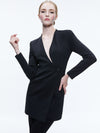 LUCIEN CURVED V-NECK FITTED BLAZER-Black-ALICE + OLIVIA