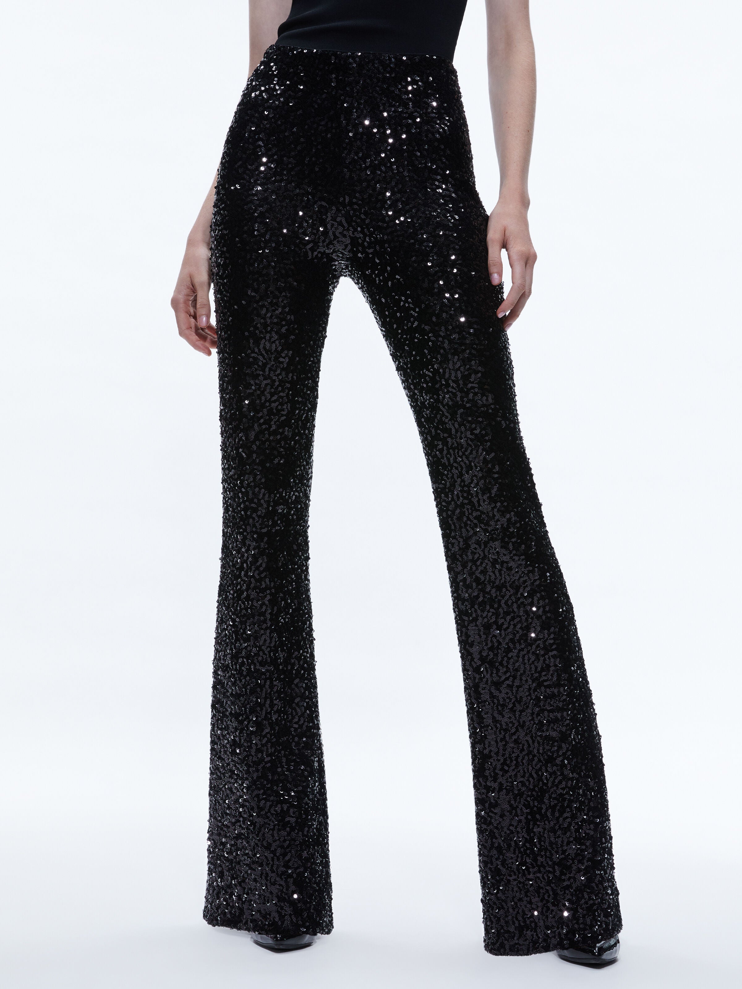 LARA SEQUIN BOOTCUT PANT-Black-ALICE + OLIVIA