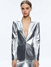 MACEY METALLIC VEGAN LEATHER BLAZER-SILVER-ALICE + OLIVIA
