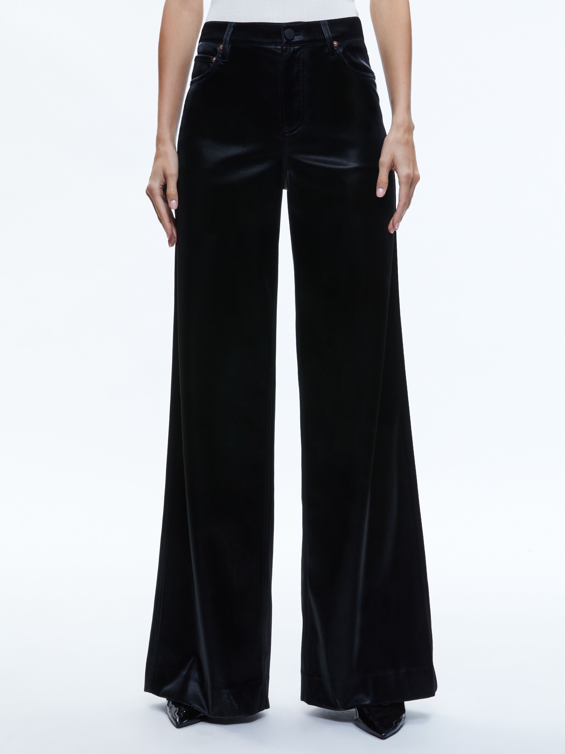 TRISH SHINY VEGAN LEATHER BAGGY PANT-Black-ALICE + OLIVIA