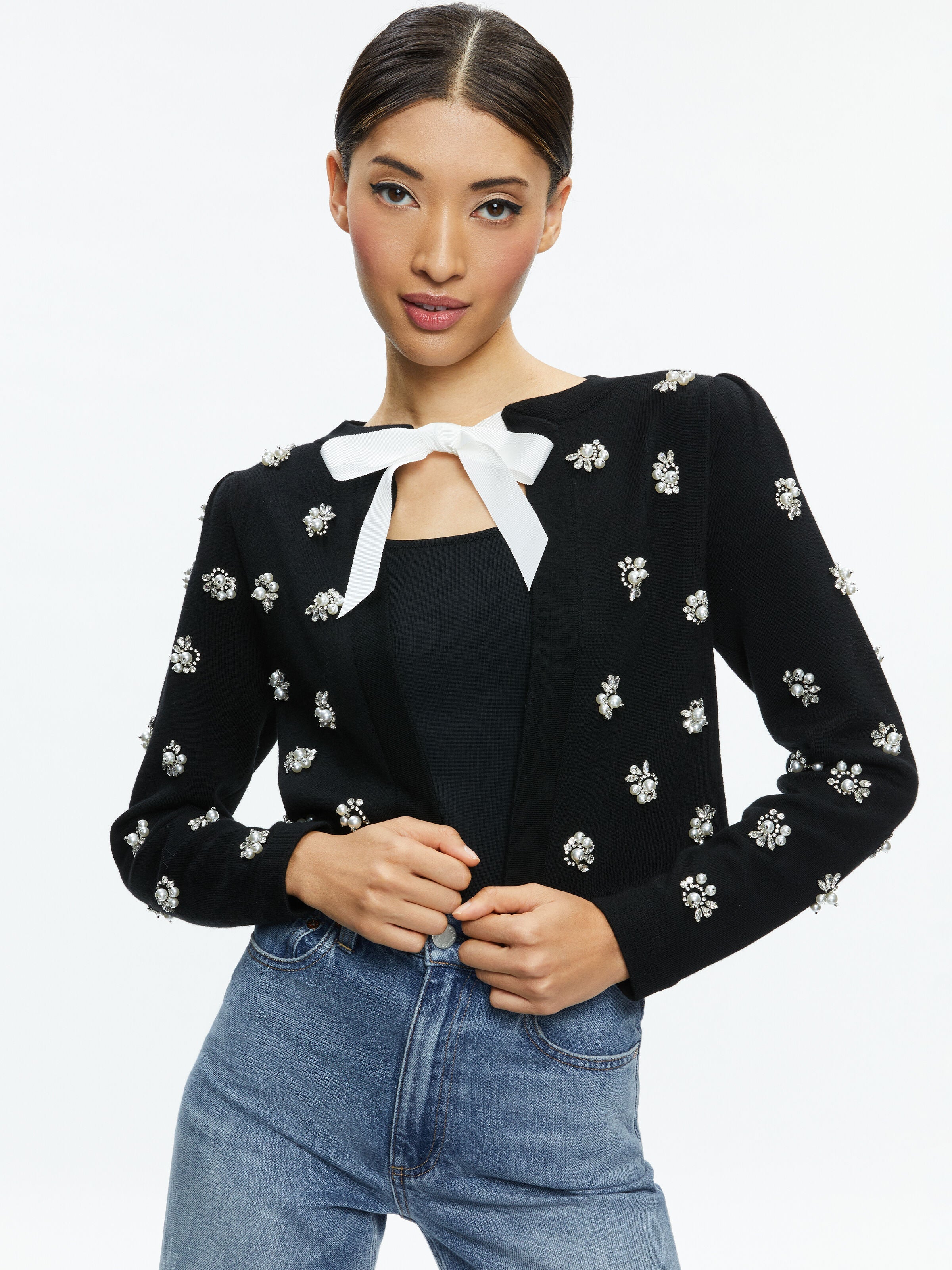 TRINA EMBELLISHED CROPPED CARDIGAN-ALICE + OLIVIA