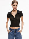 MARTHA METALLIC POLO CROP TOP-Black-ALICE + OLIVIA